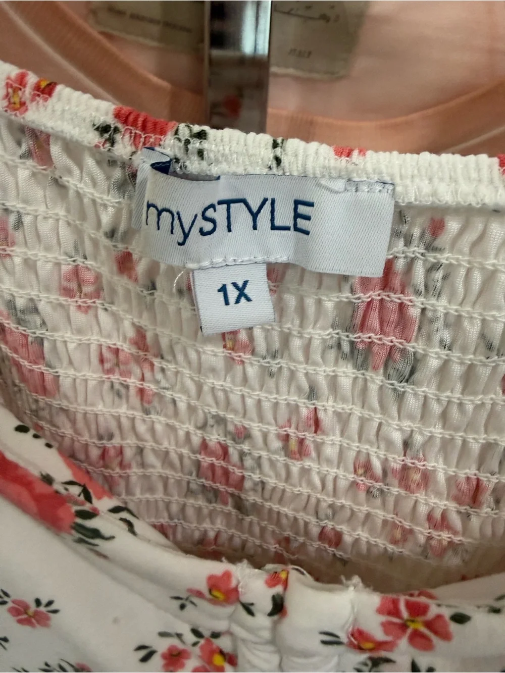 mySTYLE Floral Smocked Babydoll Dress – Women’s 1X – Cream Pink Floral - Picture 2 of 5